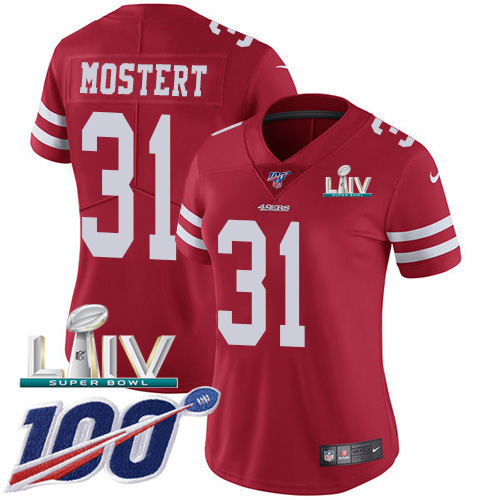 San Francisco 49ers Nike 31 Raheem Mostert Red Super Bowl LIV 2020 Team Color Women Stitched NFL 100th Season Vapor Untouchable Limited Jersey